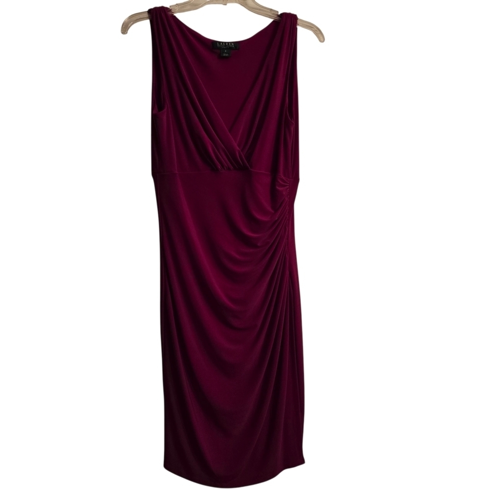 Ralph Lauren Magenta Faux Wrap Draped Midi Dress